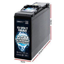 Load image into Gallery viewer, Giantz AGM Deep Cycle Battery 12V 135Ah Slim Box Portable Solar Caravan Camping
