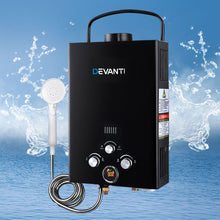 Load image into Gallery viewer, Devanti Portable Gas Water Heater 8L/Min LPG System Black
